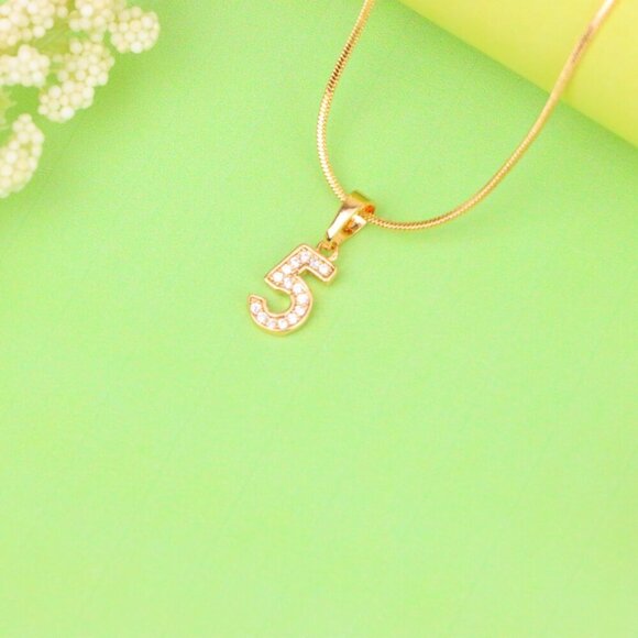 "Rose Gold Number 5 Pendant with Crystals – 18K Gold Plated Charm, XPPT1345 - Picture 12 of 13